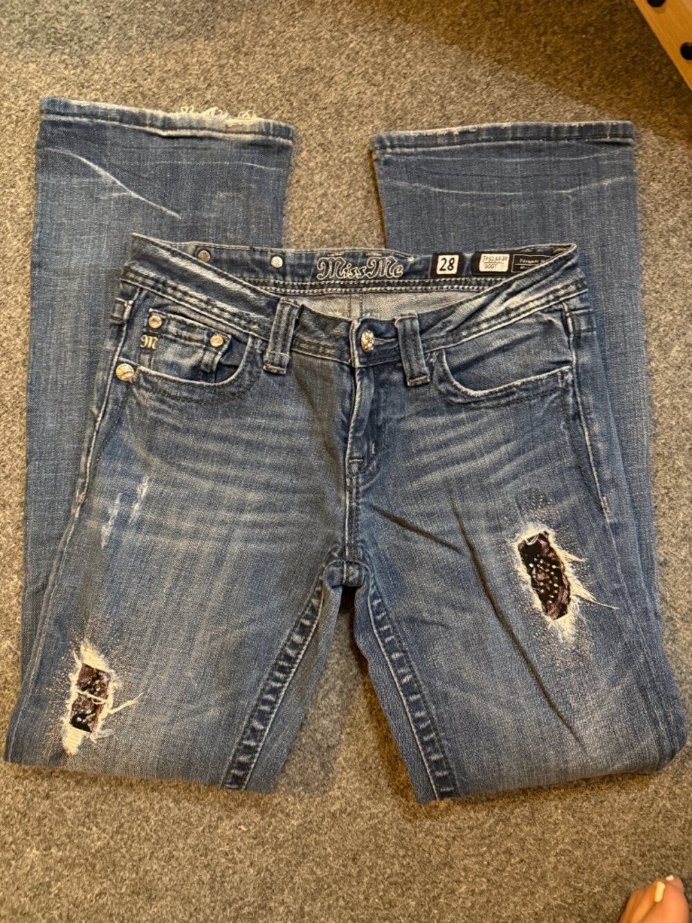 Miss Me Flare Bootcut Denim Jean Size 28 Bling Sequin Sparkle Lace